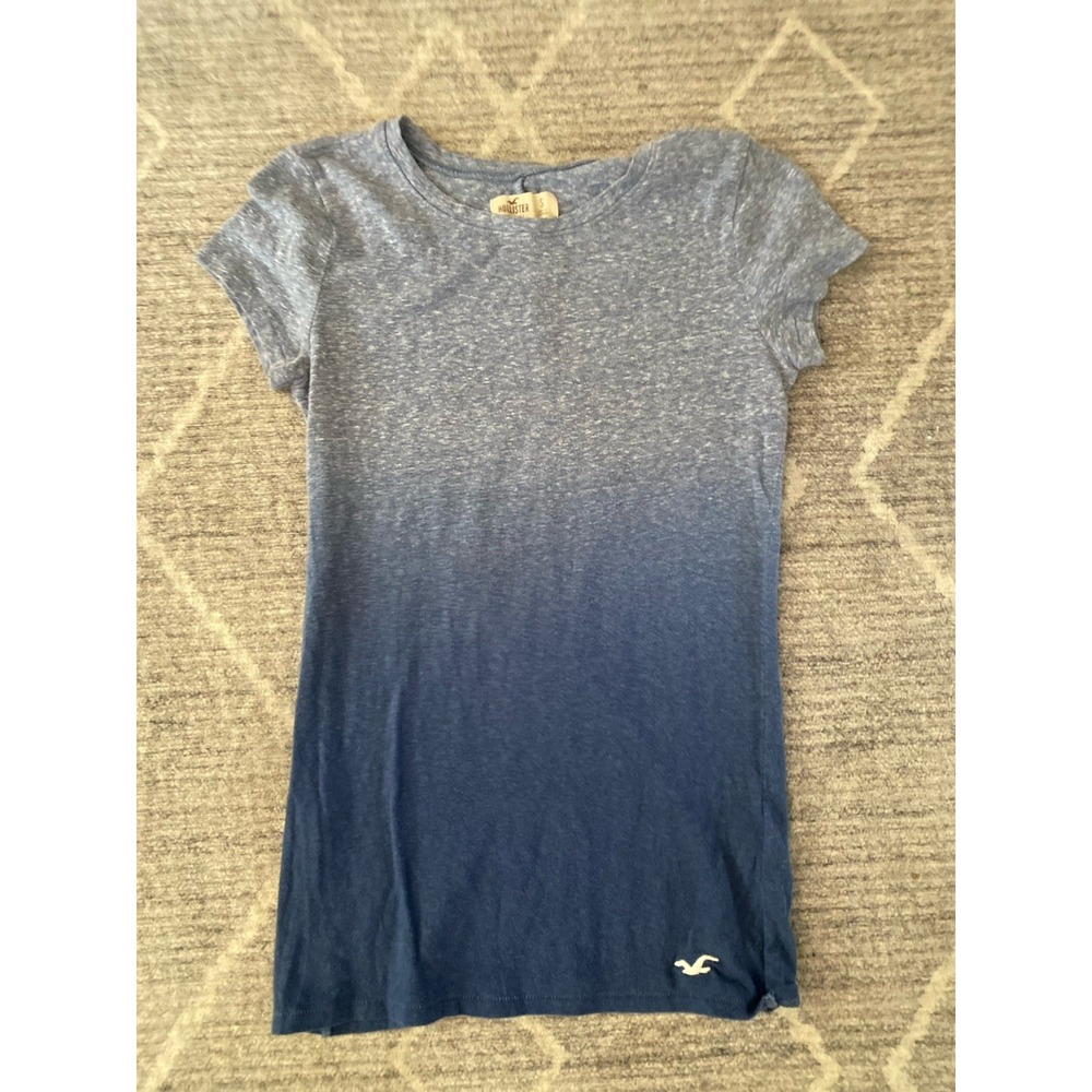 Hollister Shirt Womens Size Small Short Sleeve Gradient-Ombre Grey Blue